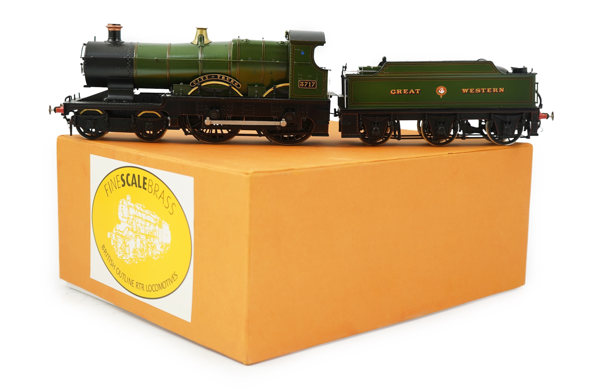 An 0 gauge Finescale Brass (by SanCheng, China) model of GWR 37xx (City) Class, City of Truro, 3717, 4-4-0 tender locomotive, powered for two rail operation, with original box.